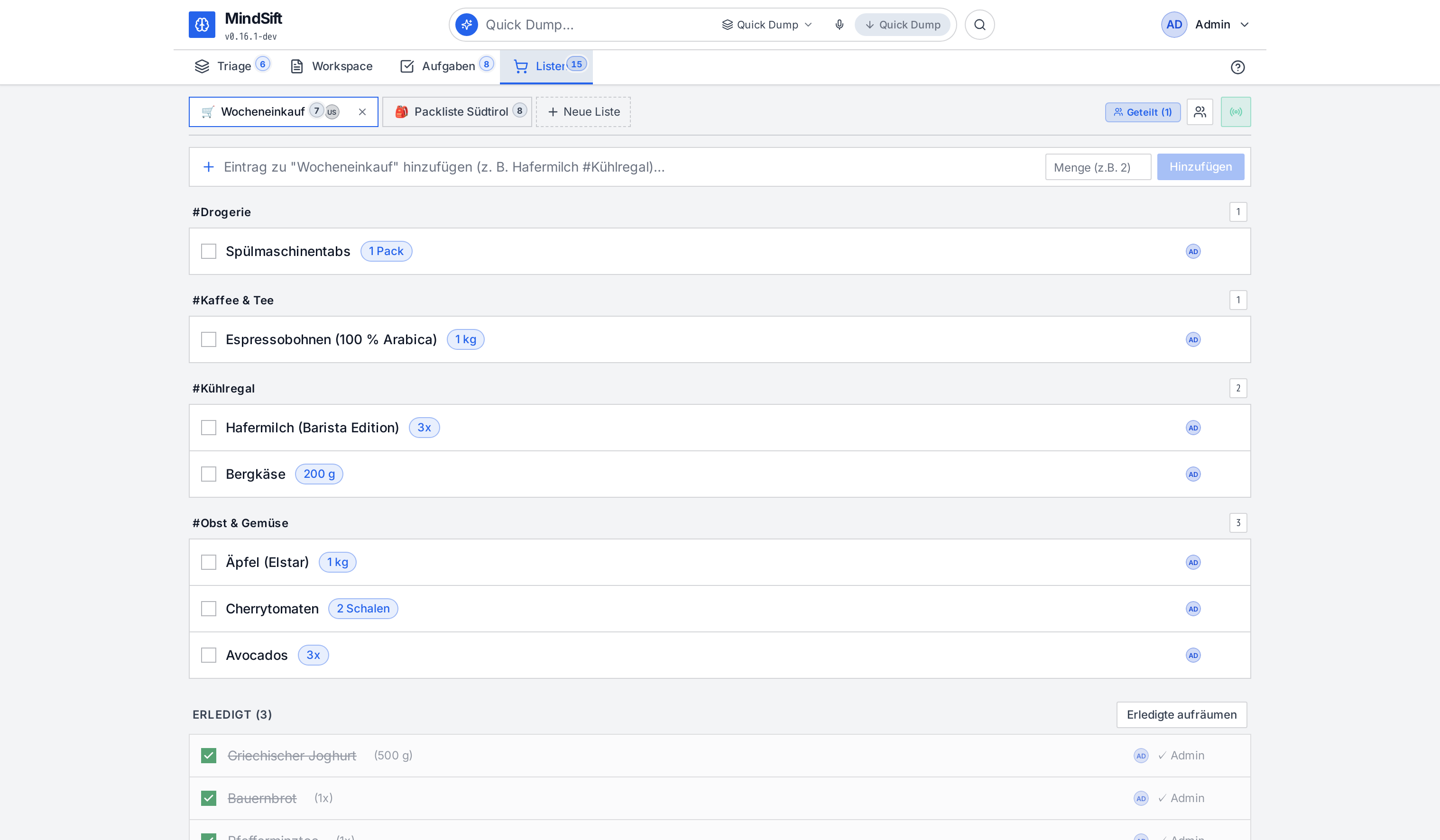 MindSift Geteilte Listen