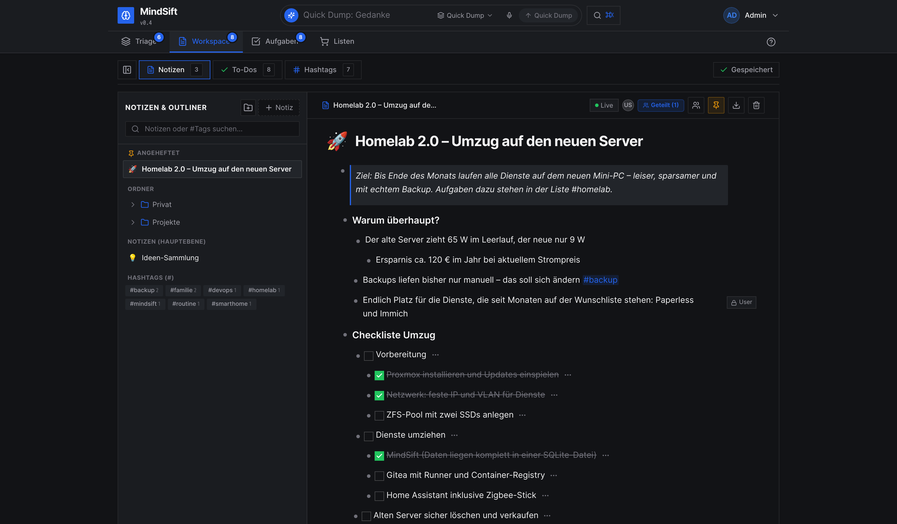 MindSift Workspace Outliner