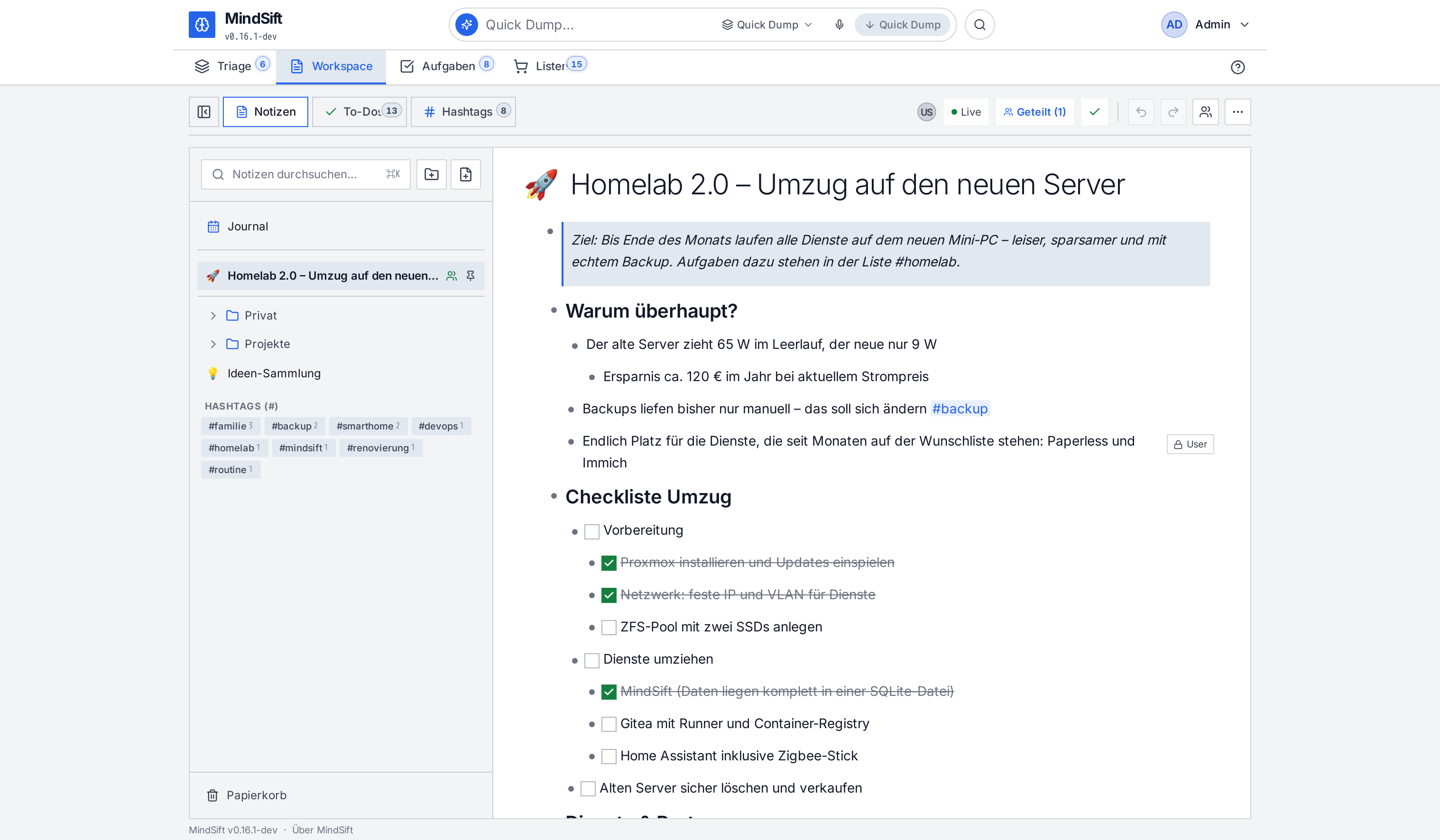 MindSift Workspace: zwei Personen in derselben Notiz
