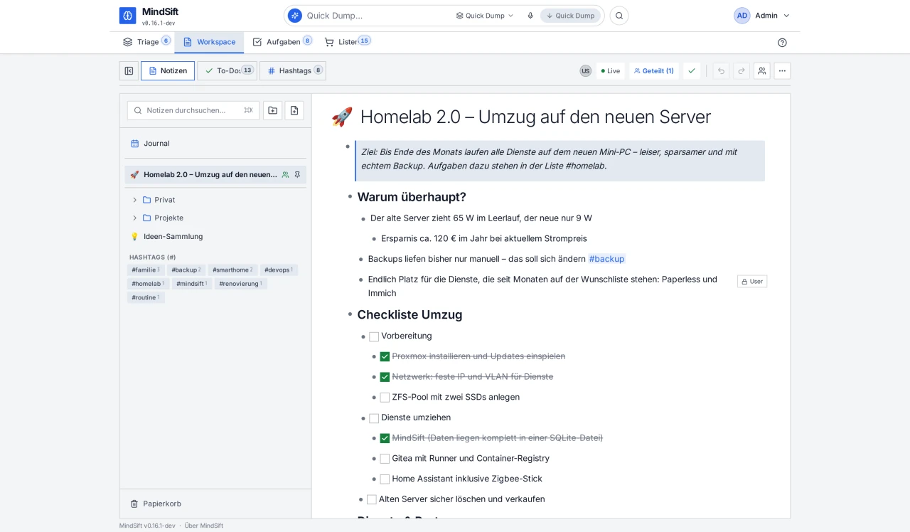 MindSift Workspace: zwei Personen in derselben Notiz