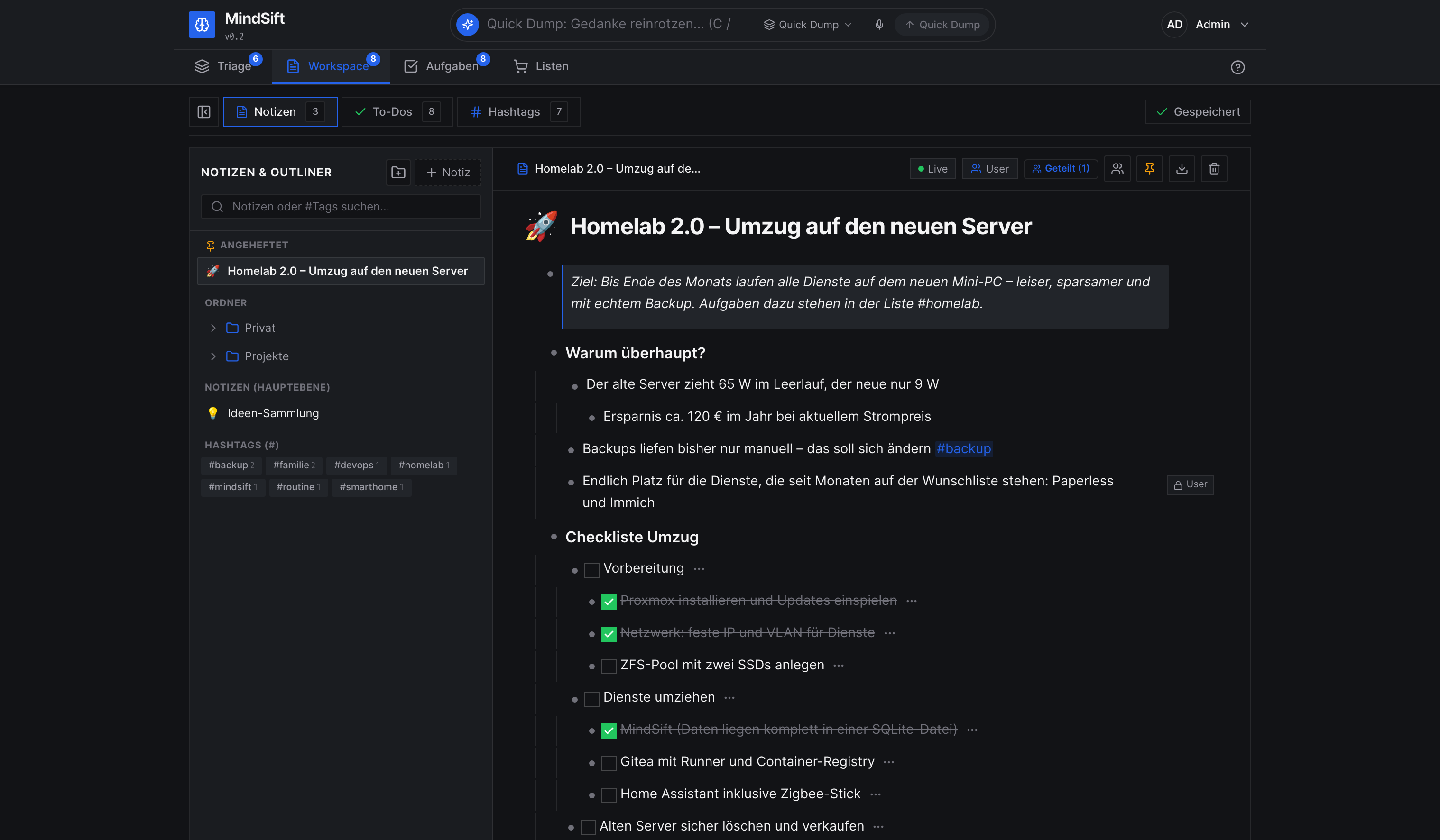 MindSift Workspace Outliner